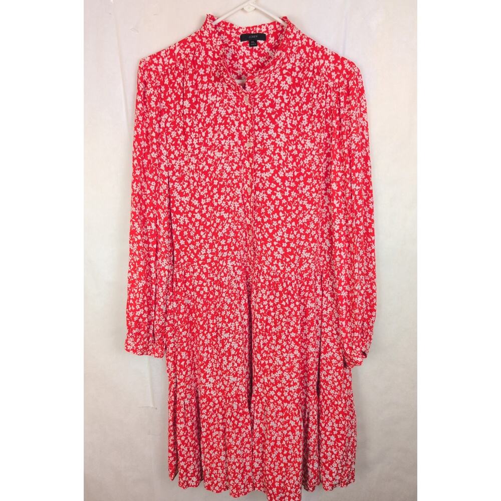 J.Crew red and white floral shirt dress Size XL Boho Dainty Cottagecore Ditzy